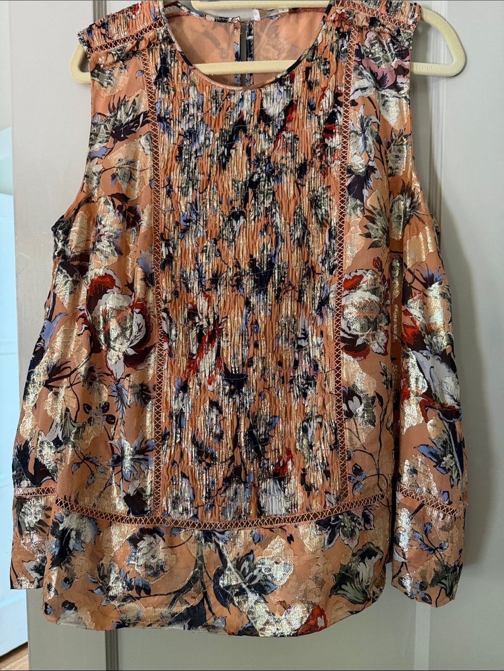 Diane Von Furstenberg Metallic, Blush Pink,  Multi Sleeveless  Blouse Top Tunic